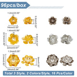 96Pcs 6 Style  Iron Bead Caps, Flower, Platinum & Golden, 14~24x5.5~9mm, Hole: 1.2~1.4mm, 16pcs/style