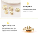 50Pcs 5 Style 4-Hole Brass Buttons, Half Round with Badge, for Sewing Crafting, Golden, 10pcs/style