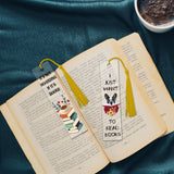 4 Patterns Rectangle Waterproof Acrylic Bookmarks Set, with Polyester Tassel Decorations and Paper Bags, Mixed Color, Bookmark: 120x28mm, 4pcs/set