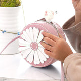 DIY Sew on PU Leather Daisy Flower Pattern Round Multi-Use Crossbody/Shoulder Bag Making Kits, including Fabric, Needle, Thread, Zipper, Pink, 13pcs/set