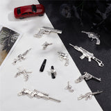 Zinc Tibetan Style Alloy Pendants, Gun, Antique Silver, 14~81x10~26x2~5mm, Hole: 1.4~3.4mm, 30pcs/bag, 1 bag/box