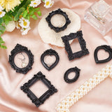 12Pcs 6 Style Resin Picture Frames, Retro Embossed Bowknot Photo Frames, Small Family Photo Holders, for  Photo Props Wall Decor Accessories, Oval & Heart & Square & Rectangle, Black, 40~69x30~55x6~9mm, Inner Diameter: 25~32x19~32mm, 2pcs/style