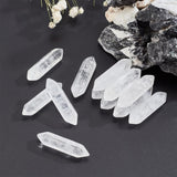 12Pcs Faceted Natural Quartz Crystal Beads, Double Terminated Point, for Wire Wrapped Pendants Making, Healing Stones, Reiki Energy Balancing Meditation Therapy Wand, No Hole/Undrilled, 30~33x9x9mm
