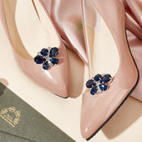 2Pcs Alloy Rhinestone Wedding Shoe Decorations, Detachable Shoe Buckle Clips, Butterfly, Capri Blue, 30x39x13mm
