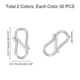 304 Stainless Steel S Hook Clasps, Golden & Stainless Steel Color, 12.5~13x6.5~7x1mm, 2 colors, 30pcs/color, 60pcs/box