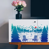 2Pcs 2 Styles Lakeside Theme PET Hollow Out Drawing Painting Stencils, for DIY Scrapbook, Photo Album, Flower, with 1Pc Art Paint Brushes, Chair, 300x300mm, 1pc/style