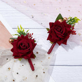 daSilk 2Pcs Rose Flower Silk Brooch with Plastic, Imitation Flower Brooch for Wedding, Party Decorations, Dark Red, 109x78x45mm, Pin: 0.7mm