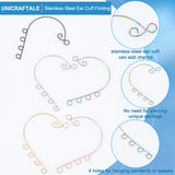 30Pcs 5 Colors 316 Stainless Steel Ear Cuff Findings, Climber Wrap Around Non Piercing Earring Findings with 6 Horizontal Loops, Mixed Color, 59x46x0.5mm, Hole: 4mm, 6Pcs/colors