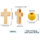 360Pcs Natural Round Wood Beads and Cross Wood Pendants, Mixed Color, 7x6mm, Hole: 2mm