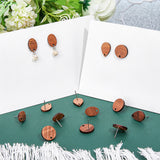 30Pcs 3 Style Coconut Wood Stud Earring Findings, with Alloy Earring Pin and Hole, Teardrop & Flat Round & Oval, with 60Pcs  Plastic Ear Nuts, Brown, 15.5~16.5x10.5~15.5x2.5mm, Hole: 1.5mm, Pin: 0.6mm, 10Pcs/style