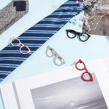 4Pcs 4 Colors Alloy Glasses Frame Shape Tie Clip for Clothes Dresses Decoration, Mixed Color, 20x56x10mm, 1pc/color