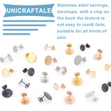 48Pcs 12 Style Ion Plating(IP) 304 Stainless Steel Stud Earring Findings, with Hole and Ear Nuts/Earring Backs, Flat Round, Mixed Color, 8~12x1mm, Hole: 1.5~1.6mm, Pin: 0.8mm, 4Pcs/style