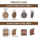 96Pcs 4 Style Brass Blank Tag Slice Charms Pendants, Square & Flat Round, Mixed Color, 10~12x9x0.25~1.5mm, Hole: 1~4mm, 24pcs/style