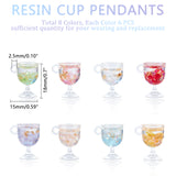 Resin Cup Pendants, with Gold Foil, Wine Glass, Mixed Color, 18~18.5x15x12mm, Hole: 2.5mm, 8 colors, 6pcs/color, 48pcs/box