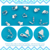 20Pcs 5 Styles Alloy Clip-on Earring Findings, with Horizontal Loops, Heart & Flat Round & Oval & Rhombus & Square, Platinum, 12.5~17x6~11x9~16mm, Hole: 1~1.5mm, 4Pcs/style