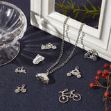 48Pcs 8 Style Tibetan Style Alloy Pendants, Bicycle & Motorcycle & Car & Tour Bus & Train, Antique Silver, 9.5~24x8.5~22x1.5~15mm, hole: 1.5~2mm, 6pcs/style