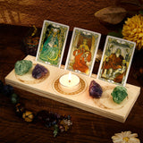 Carved Wood Candle Holders, Wooden Card Stand for Tarot, Witch Divination Tools, Rectangle, Moon Pattern, 24x8.5x1.5cm