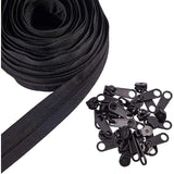 Garment Accessories, Zip-fastener Component Sets, Nylon and POM Plastic Zipper & Zipper Puller, Black, Zipper: 31mm, about 10m/strand, 1strand, Head: 37x11x11mm, 20pcs