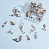 Tibetan Style Alloy Mermaid Pendants, Mixed Color, 74x72x17mm, 56pcs/box