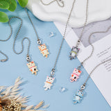 Cat Shape Resin Ceiling Fan Pull Chain Extenders, with 304 Stainless Steel Ball Chains, Mixed Color, 350mm, 6pcs/set