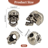 Brass European Beads, Large Hole Beads, Skull, Antique Silver, 19x13x17mm, Hole: 5.5mm, 2pc/box