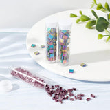 336Pcs 2 Size Glass Seed Beads, 2-Hole, Rectangle, Rainbow Plated, 4.5~5x2~5.5x2~2.5mm, Hole: 0.5~0.8mm
