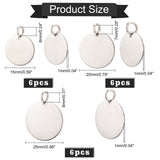 18Pcs 3 Style 201 Stainless Steel Flat Round Tag Pendants, with Jump Rings, Stainless Steel Color, 15~25mm, Hole: 4~6mm, 6pcs/style