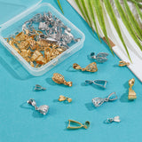 48Pcs 12 Style Brass Ice Pick Pinch Bails, for Pendant Making, Mixed Color, 11~24x6~10x4~5mm, Hole: 2~7x2~9mm, Pin: 0.8~1mm, 4pcs/style