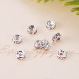 Brass Rhinestone Spacer Beads, Grade A, Straight Flange, Rondelle, Crystal, Silver, 5x2.5mm, Hole: 1mm, 200pcs/box