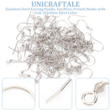 100Pcs 304 Stainless Steel Earring Hooks, Ear Wire, French Hooks with Coil, Stainless Steel Color, 17x17.5x2.5mm, Hole: 2mm, Pin: 0.7mm