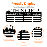 Fashion Iron Medal Hanger Holder Display Wall Rack, 3 Line, with Screws, Woman & Word THIS GIRL IS ON FIRE, Electrophoresis Black, 150x400mm