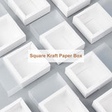 Square Kraft Paper Box, for Tea Leaf, Stocking, with Matte Style PVC Cover, White, Finished Product: 8.3x8.3x3.2cm