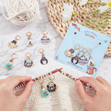 12Pcs 6 Colors Alloy Enamel Cat Charm Locking Stitch Markers, with 304 Stainless Steel Leverback Earring Findings & Jump Rings, Mixed Color, 40~45mm, Pin: 0.8mm, 2Pcs/style