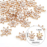 Brass Micro Pave Clear Cubic Zirconia Pendants, Flower, Long-Lasting Plated, Light Gold, 15x13x3.5mm, Hole: 1.4mm, 20pcs/box