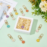 Alloy Enamel Keychain, with Zinc Alloy Swivel Clasps and 304 Stainless Steel Jump Rings, Daisy, Mixed Color, 5.3cm, 6pcs/set, 4 sets/box