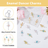 30Pcs 5 Colors Rack Plating Alloy Enamel Pendants, Cadmium Free & Nickel Free & Lead Free, Dancer Charm, Mixed Color, 23~27x8~11x2.5~9mm, Hole: 2mm, 6pcs/color