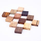Square Wooden Pieces for Wood Jewelry Ring Making, Wood Ring Materials, with Different Natural Wooden Textures, Mixed Color, 31x31x11mm, 2pcs/color, 11 colors, 22pcs/set