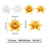 48Pcs 2 Colors 3D Brass Bead Caps, Flower, Multi-Petal, Mixed Color, Tray: 5mm, 16x6.5mm, Hole: 0.8mm, 24pcs/color