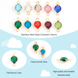 40Pcs 10 Colors 304 Stainless Steel Glass Connector Charms, Flat Round Links, Golden, Mixed Color, 12~12.5x6~7x2~3mm, Hole: 1.5mm, 4pc/color