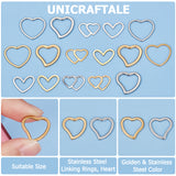 40Pcs 8 Style Stainless Steel Linking Rings, Heart, Mixed Color, 9.5~14.5x13~15.5x0.5~1.5mm, 5pcs/style