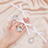 3Pcs 3 Style 316 Stainless Steel Locket Pendant Decorations, with Acrylic Imitated Pearl Beads and Satin Ribbon, Heart/Oval/Rectangle, Stainless Steel Color, 60~70mm, 1pc/style