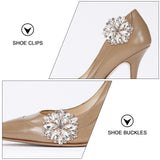 Bridal Wedding Shoe Clip, Crystal Rhinestone Shoe Buckles Clips, Detachable High-heeled Shoes Decoration Charm, with Alloy Finding, Flower, Silver Color Plated, 52x52x10mm