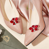 2Pcs Alloy Rhinestone Wedding Shoe Decorations, Detachable Shoe Buckle Clips, Butterfly, Ruby, 30x39x13mm