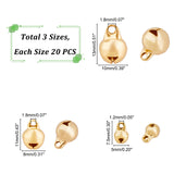 60Pcs 3 Style 304 Stainless Steel Bell Charms, Real 18K Gold Plated, 7.5~13x5~10x5~9.5mm, Hole: 1.2~1.8mm, 20pcs/style