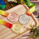 3Pcs 3 Colors Zinc Alloy Medal, with Polyester Lanyard, Flat Round with Trophy, Mixed Color, 505mm, 1pc/color