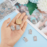 50Pcs 5 Style Zinc Alloy Pendants, Antique Silver, Rectangle with Tarot Cards Pattern, Stainless Steel Color, 23x14x1.5mm, Hole: 1.8mm, 10pcs/style