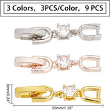 9Pcs 3 Color Brass Extender Chain, with Cubic Zirconia, Necklace & Bracelet Extender Accessories, Mixed Color, 35x6mm, 3pcs/color