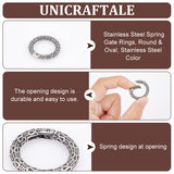 2Pcs Tibetan Style 316 Surgical Stainless Steel Spring Gate Rings, Textured Snake Round Ring, Antique Silver, 22x3.3mm