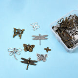 Tibetan Style Alloy Pendants, Butterfly & Bee & Dragonfly, Mixed Color, 7.6x7.6x2.7cm, 72pcs/set