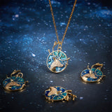 6Pcs Rack Plating Brass Micro Pave Cubic Zirconia Pendants, Cadmium Free & Lead Free & Nickle Free, with Enamel and Jump Ring, Real 18K Gold Plated, Flat Round with Deer, Blue, 25.5x21x3mm, Jump Ring: 5x0.6mm, Inner Diameter: 3.5mm